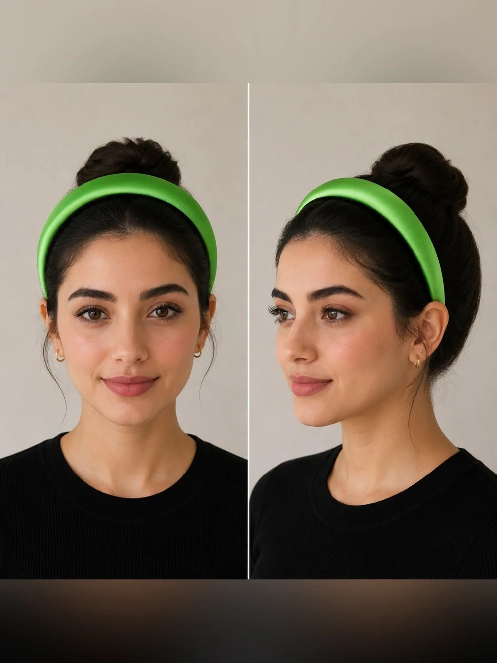 Padded Satin Headband in Neon Green